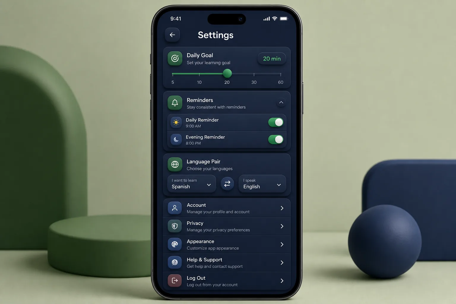 LinguaSpark Language App — settings and configuration