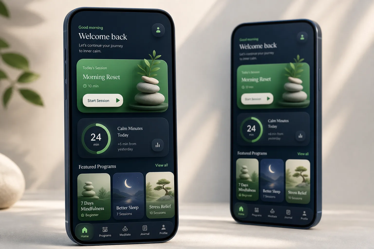 CalmNest Meditation — dashboard overview