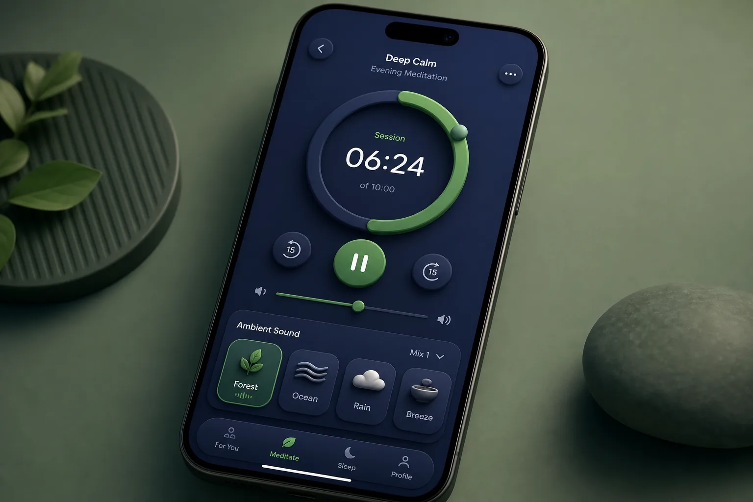 CalmNest Meditation — core workflow screen
