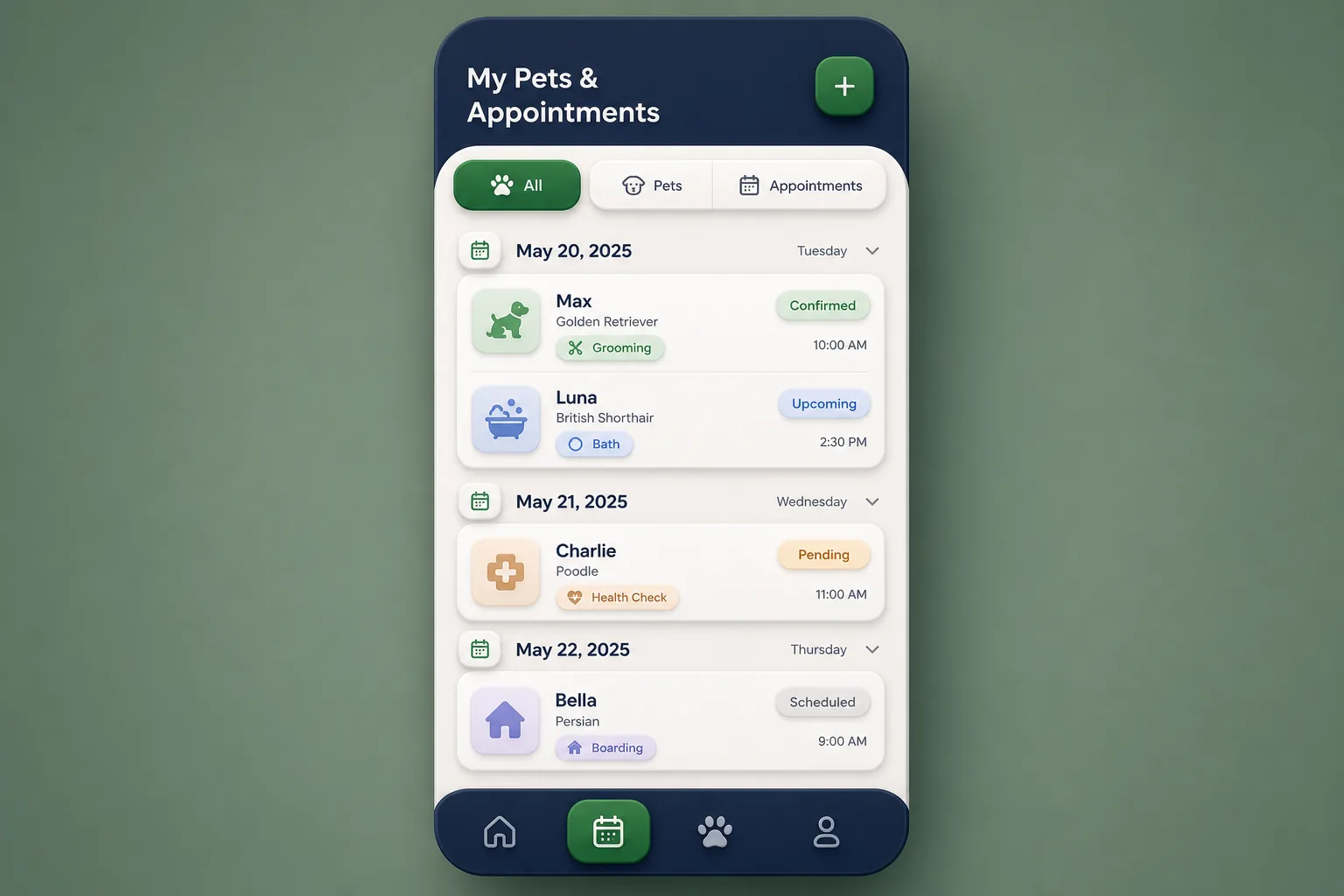 PawPal Pet Care — browse and list view