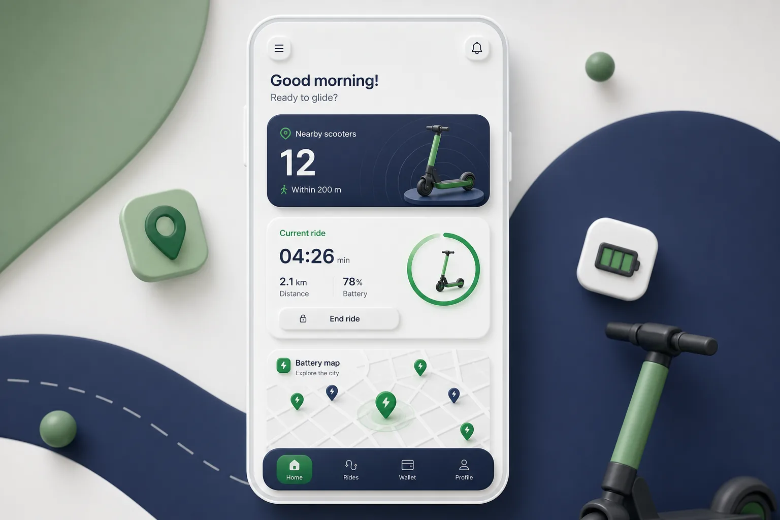 GlideGo E-Scooter Sharing — dashboard overview
