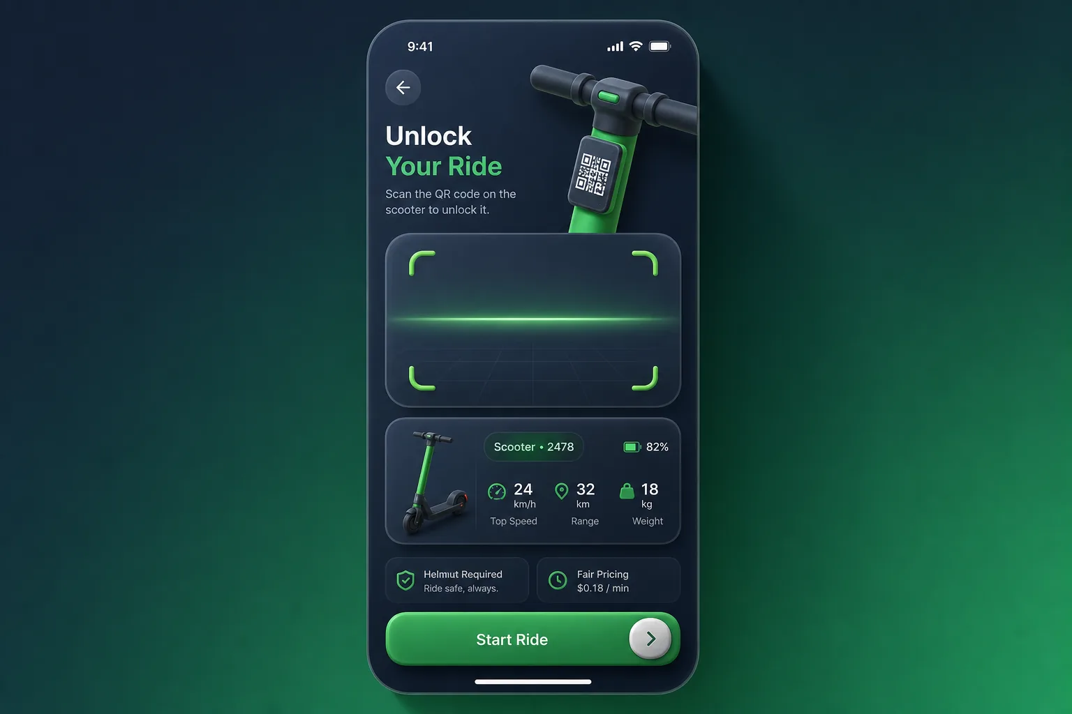 GlideGo E-Scooter Sharing — core workflow screen