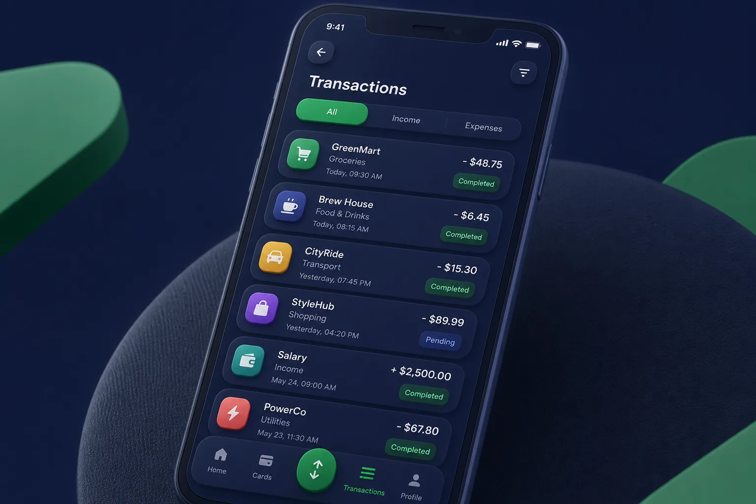 PayEase Digital Wallet — browse and list view