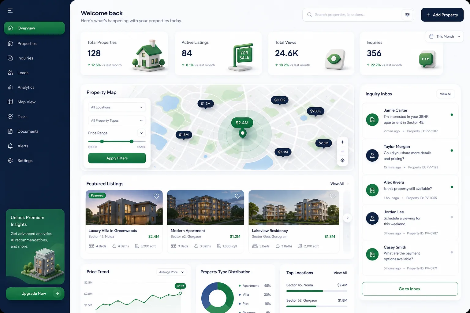 PropVista Real Estate Portal — dashboard overview