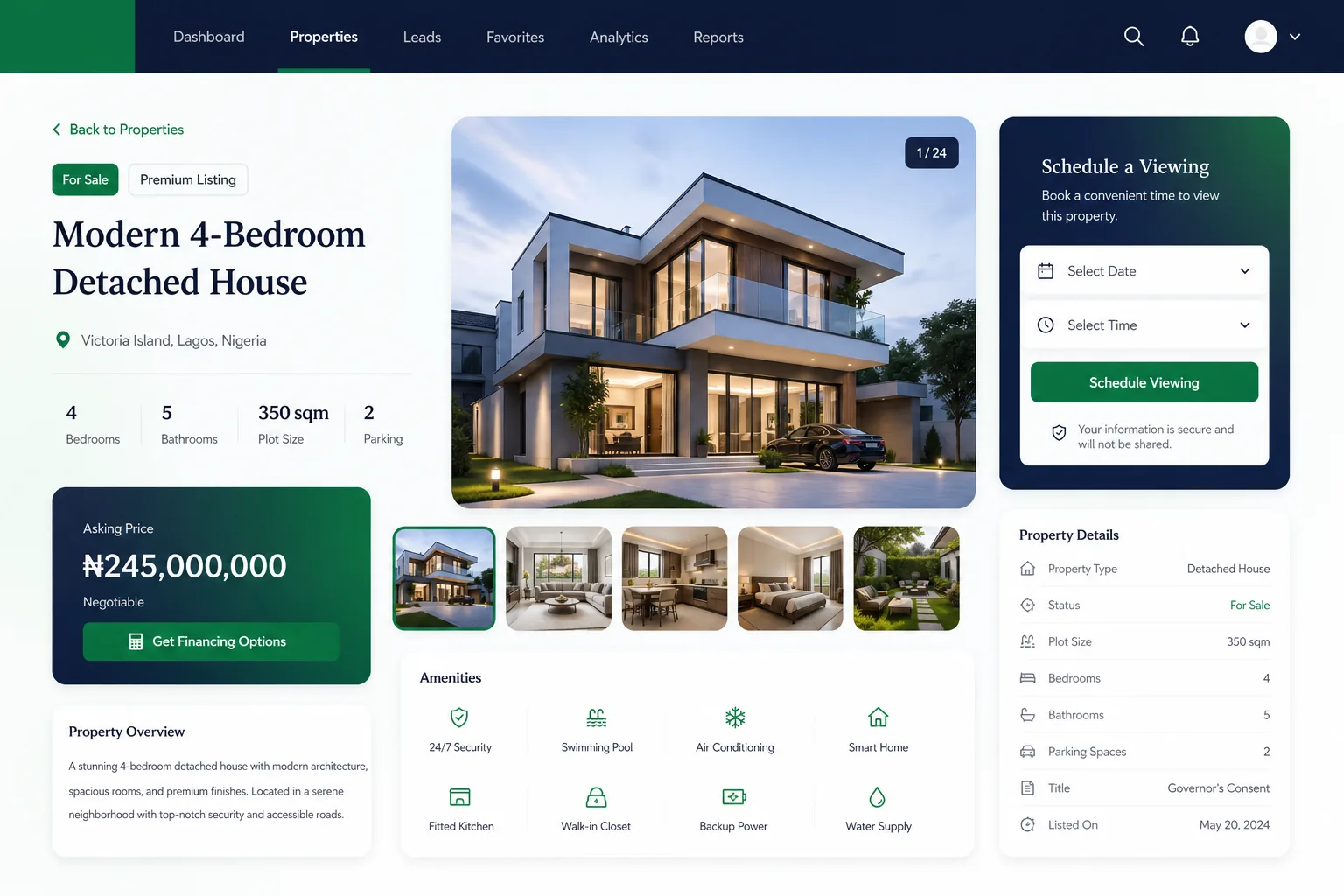 PropVista Real Estate Portal — core workflow screen