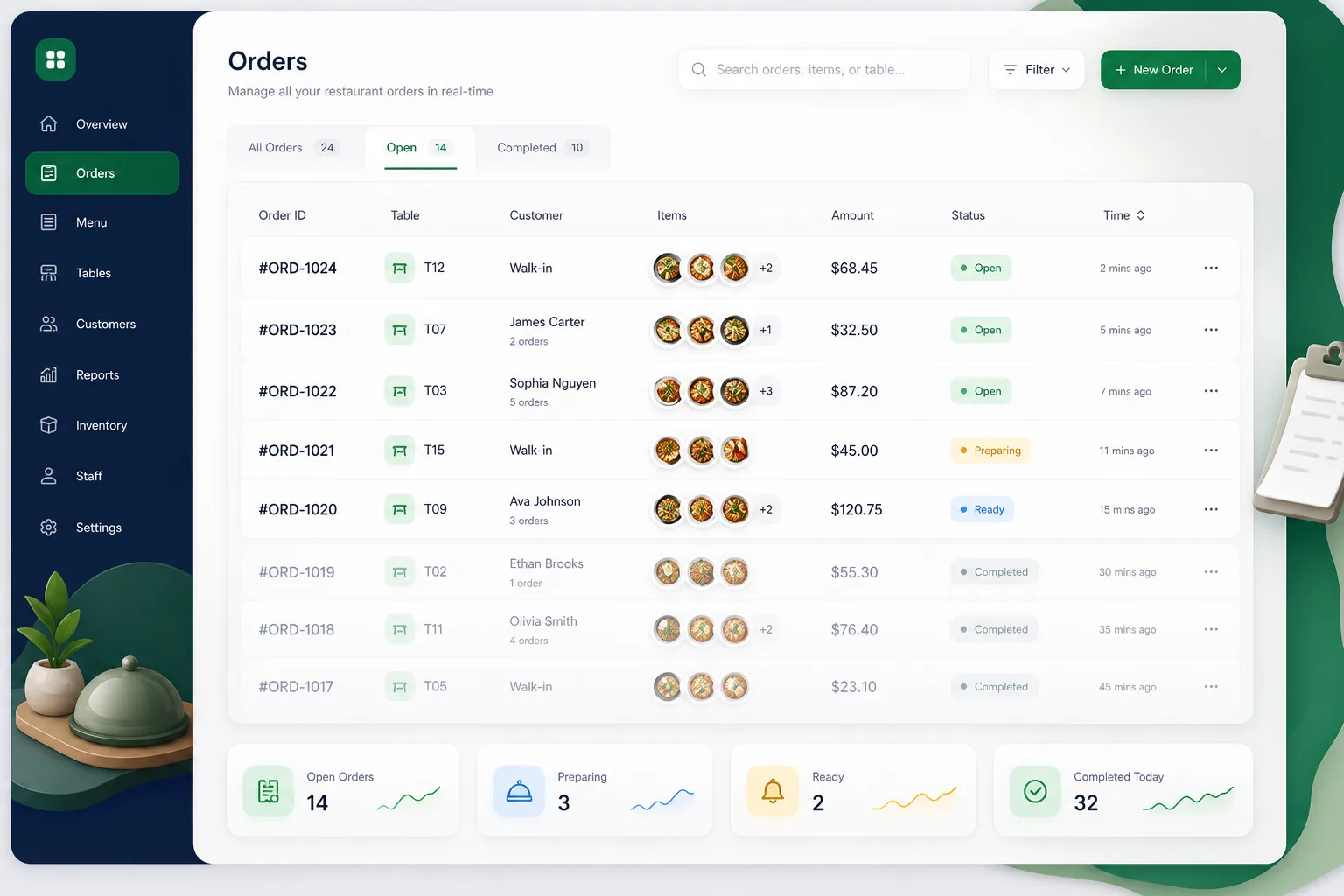 PlateOS Restaurant POS — browse and list view