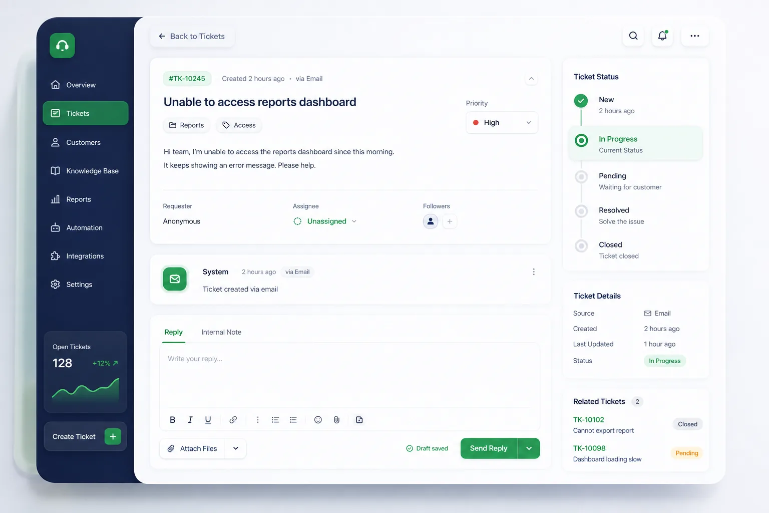 HelpDesk Cloud — core workflow screen