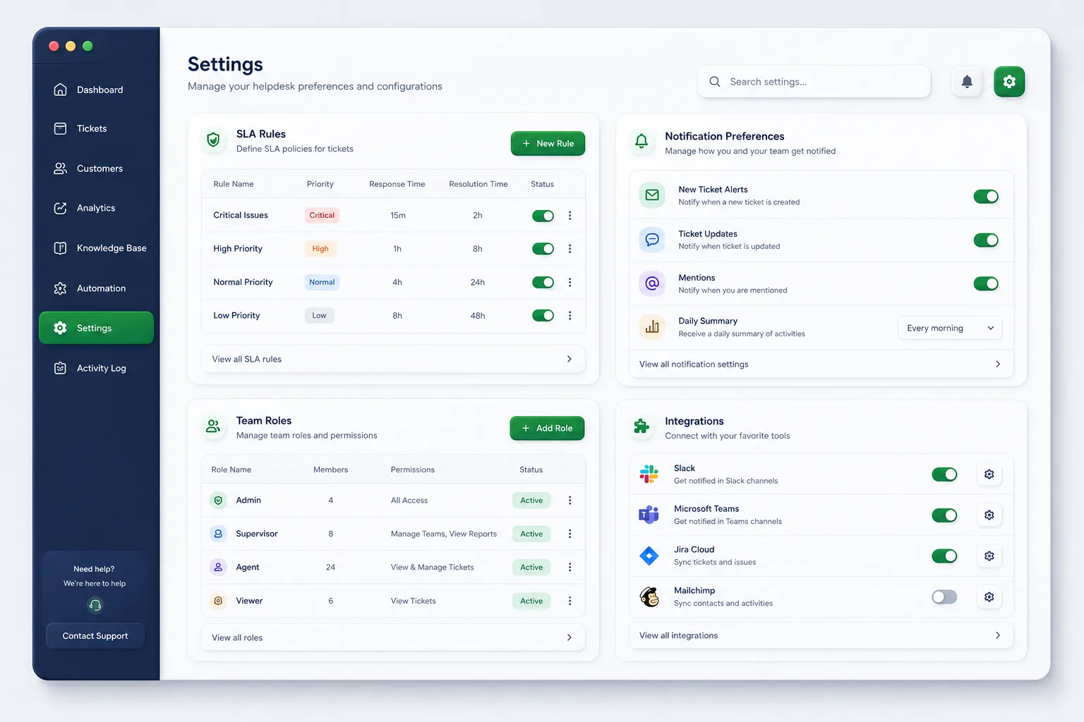 HelpDesk Cloud — settings and configuration