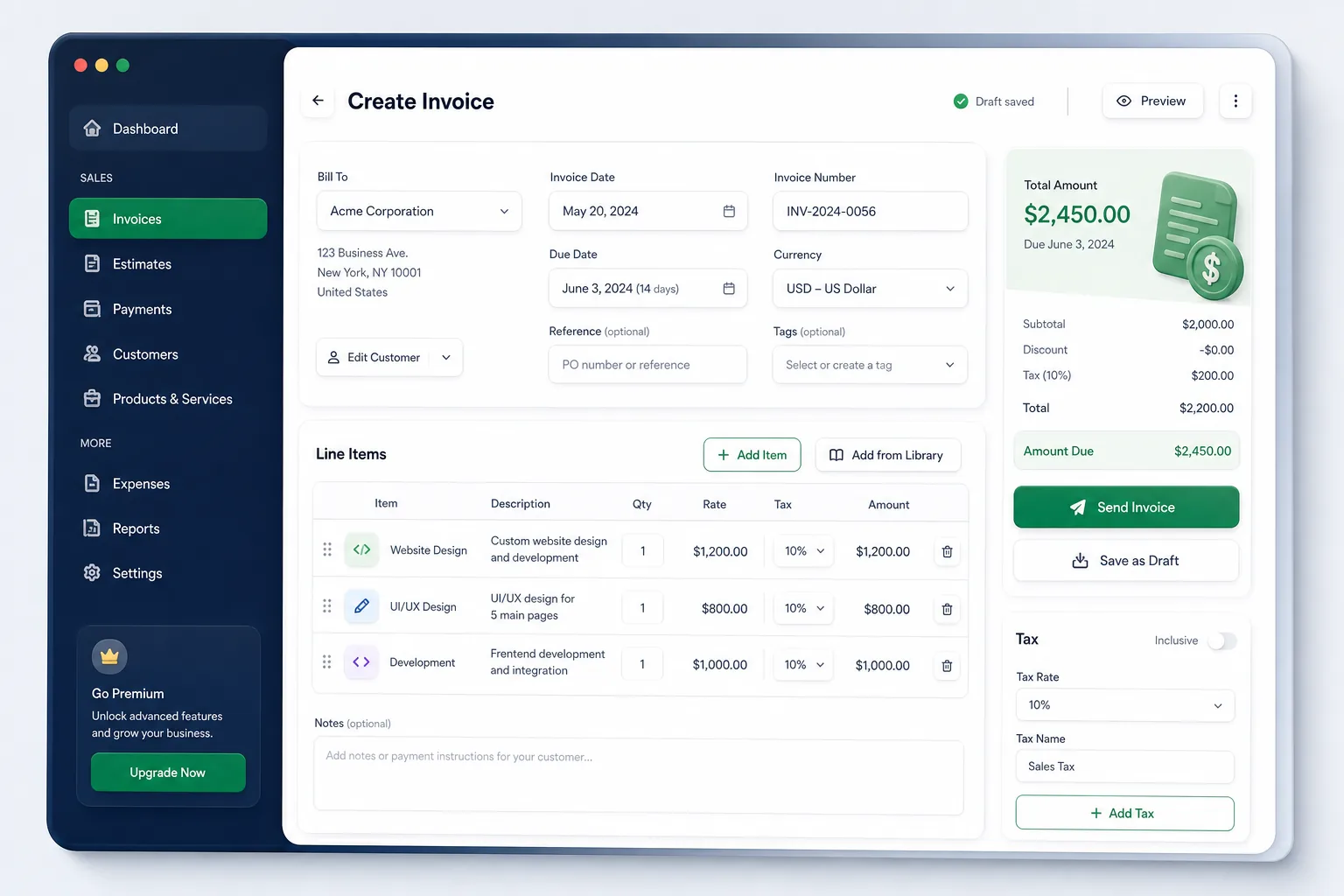 InvoiceFly Billing SaaS — core workflow screen