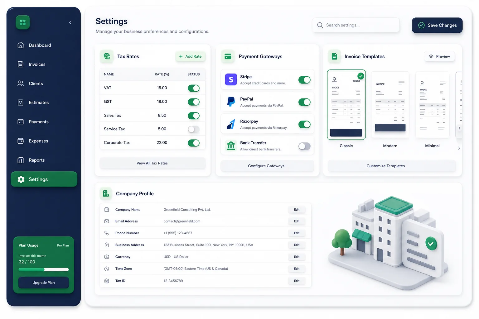InvoiceFly Billing SaaS — settings and configuration