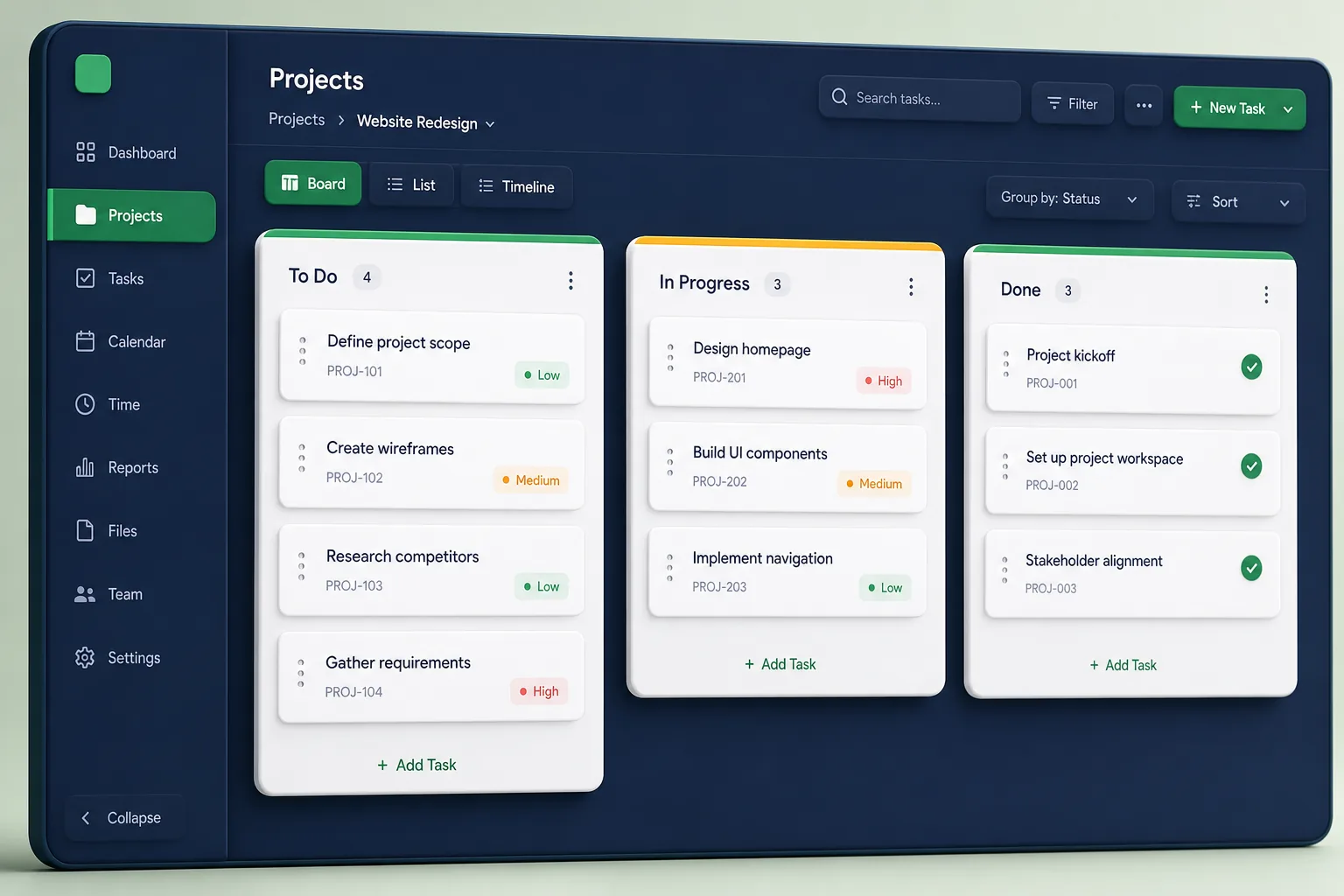 TaskOrbit Project Management — core workflow screen