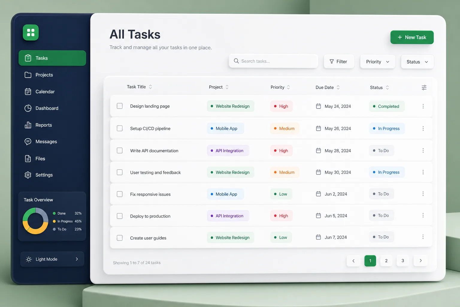 TaskOrbit Project Management — browse and list view