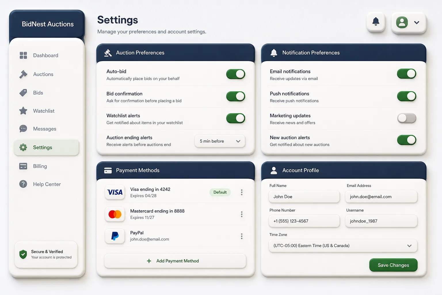 BidNest Online Auctions — settings and configuration