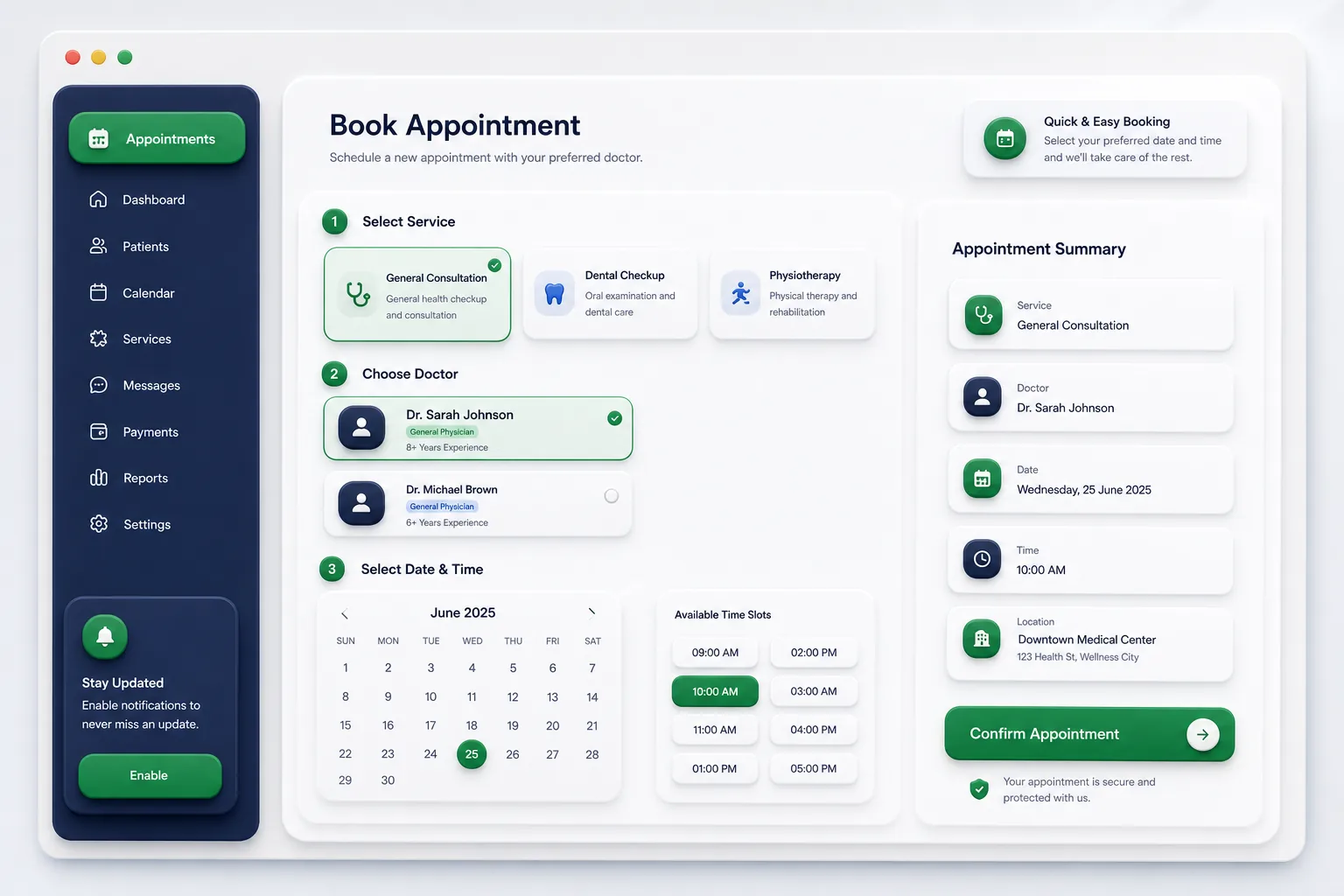 SlotCare Appointment Portal — core workflow screen