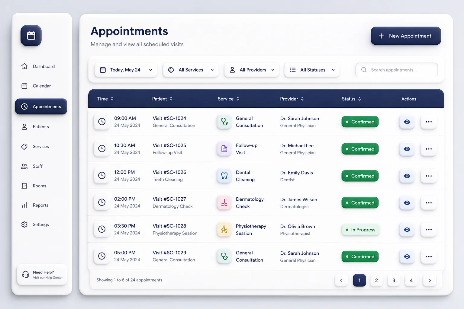 SlotCare Appointment Portal — browse and list view