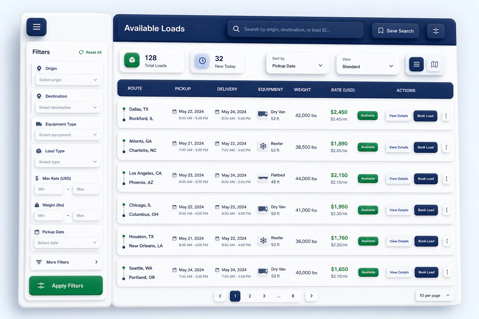 CargoLink Freight Marketplace — browse and list view
