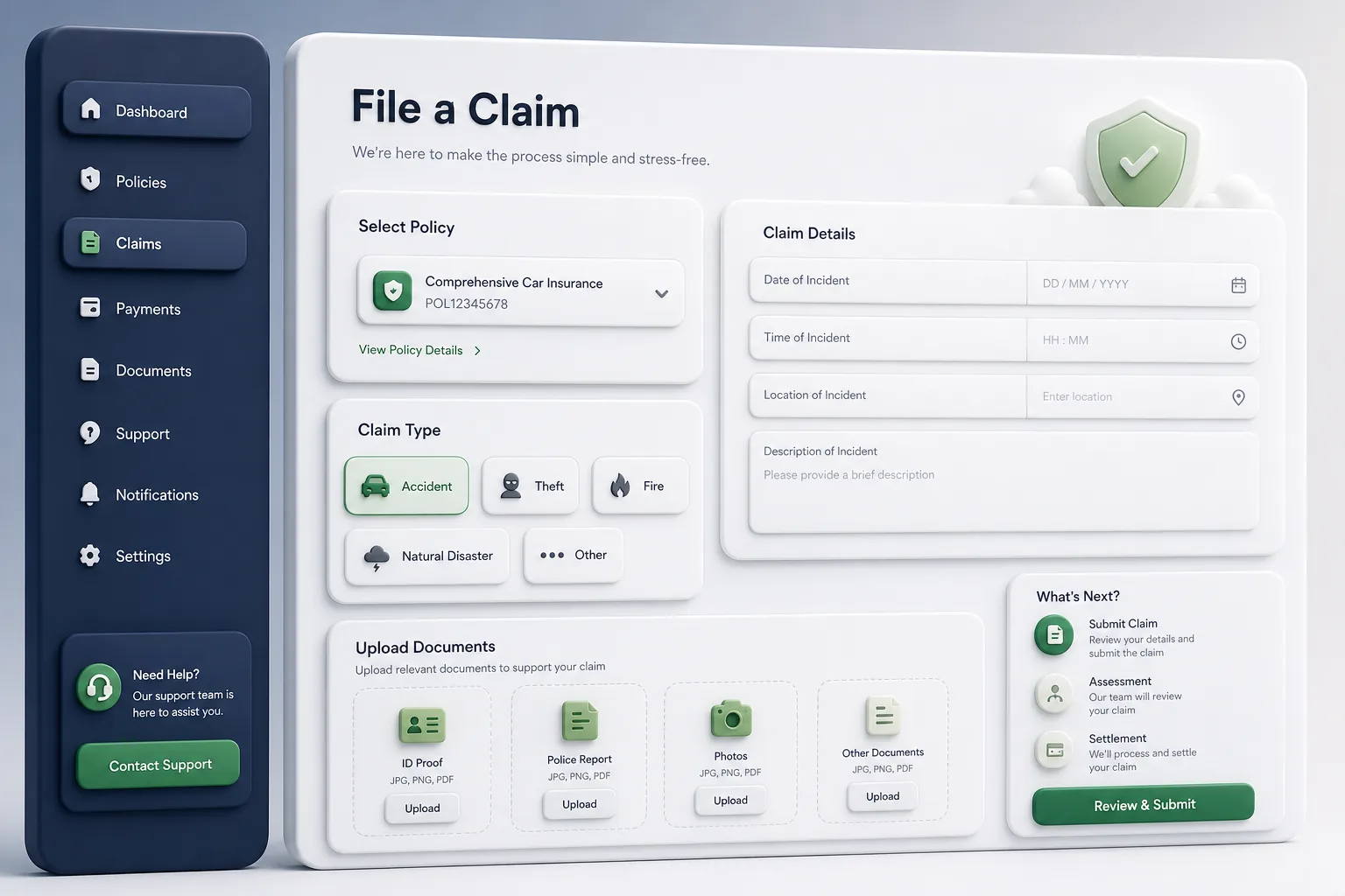 AssureHub Insurance Portal — core workflow screen