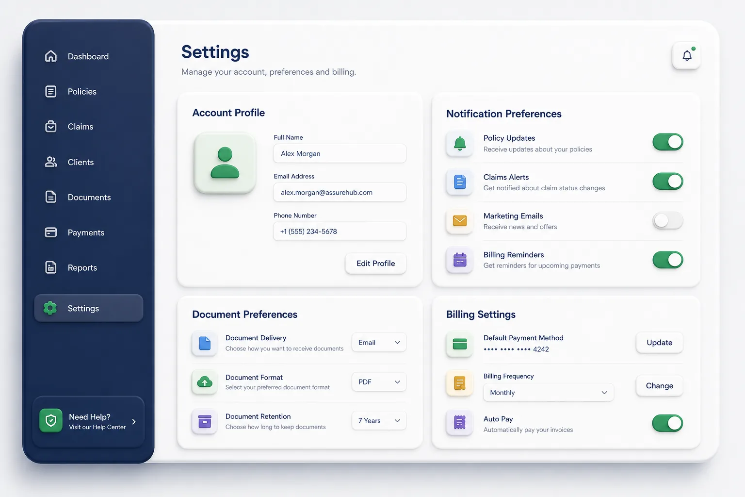 AssureHub Insurance Portal — settings and configuration