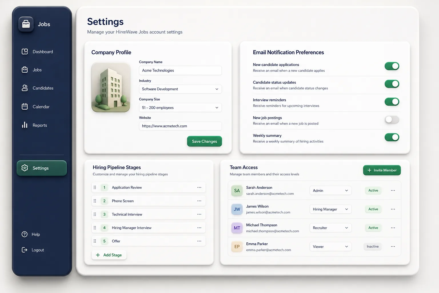 HireWave Jobs Portal — settings and configuration