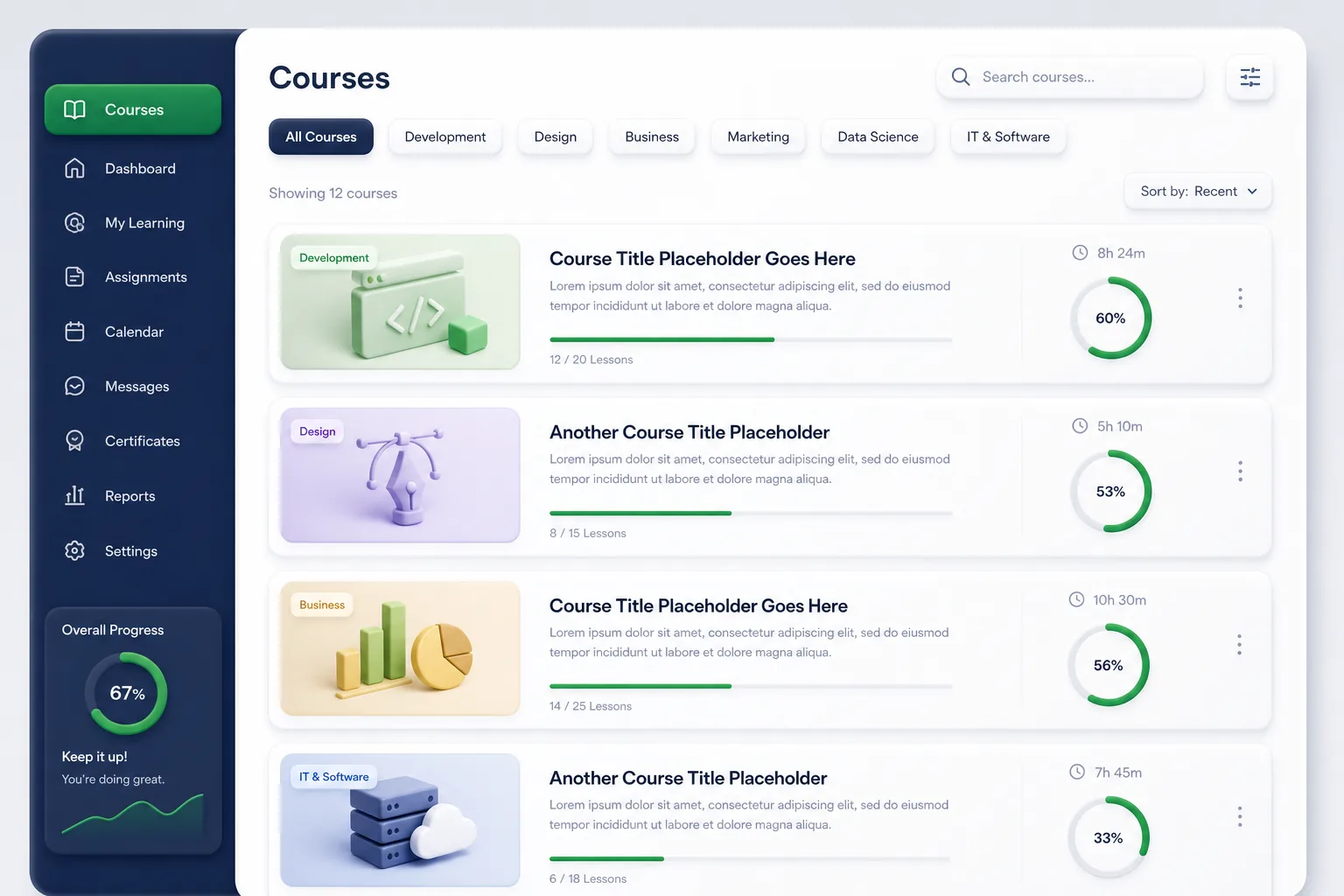LearnHive LMS — browse and list view