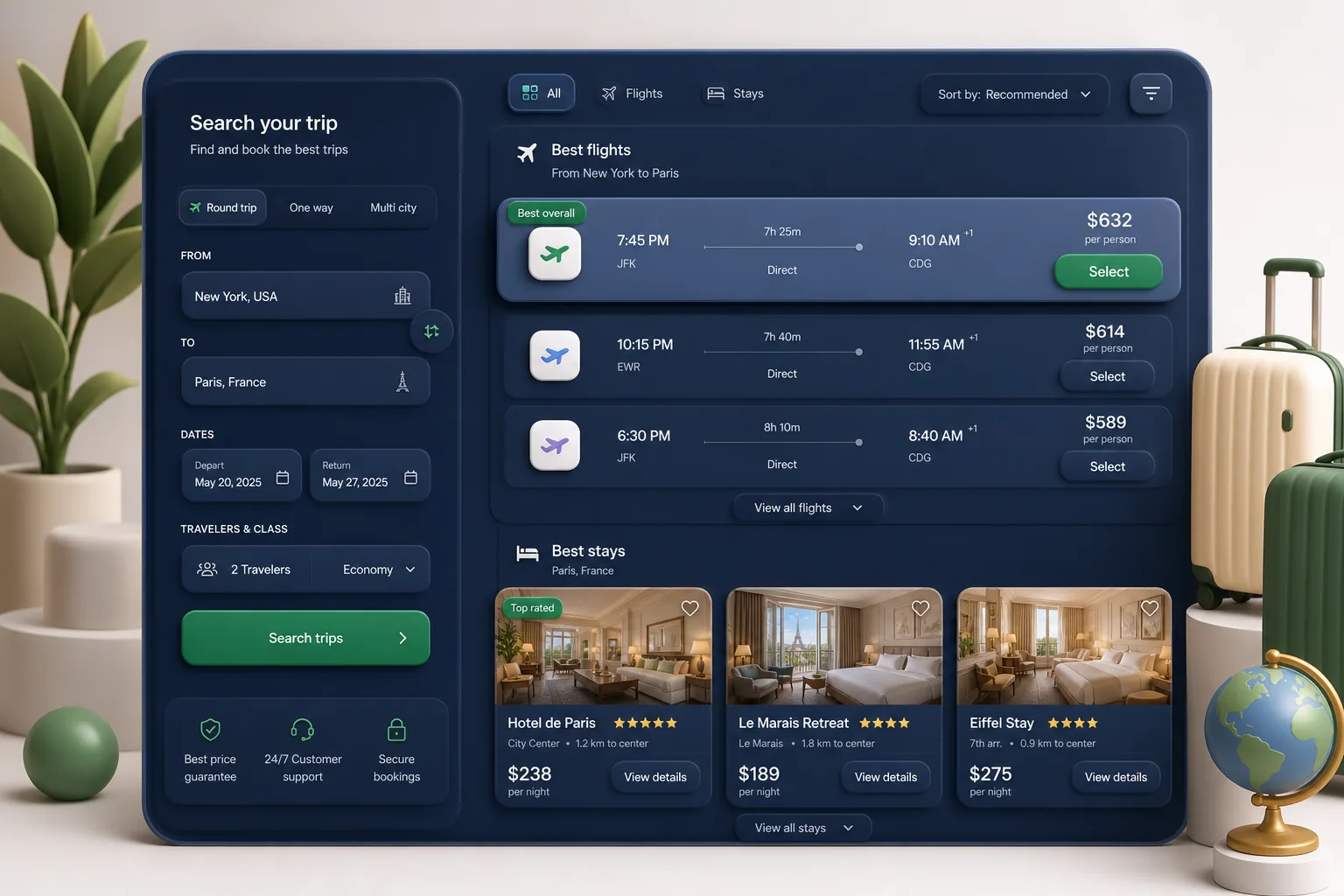 TripCraft Travel Booking — core workflow screen